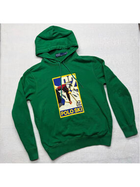 Polo Ralph Lauren Sportsman Polo Ski 92 Green Pullover Hoodie Sweatshirt Small